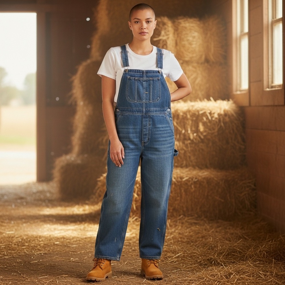 Flamingals Womens Denim Overalls XL Medium Wash Straight Leg Carpenter 80498 NEW